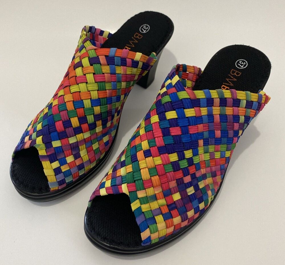 Bernie Mev Sun Texas Rainbow Basket Weave Slide Mule Shoes EU 37 US 6.5 - 7 NEW - Picture 2 of 10